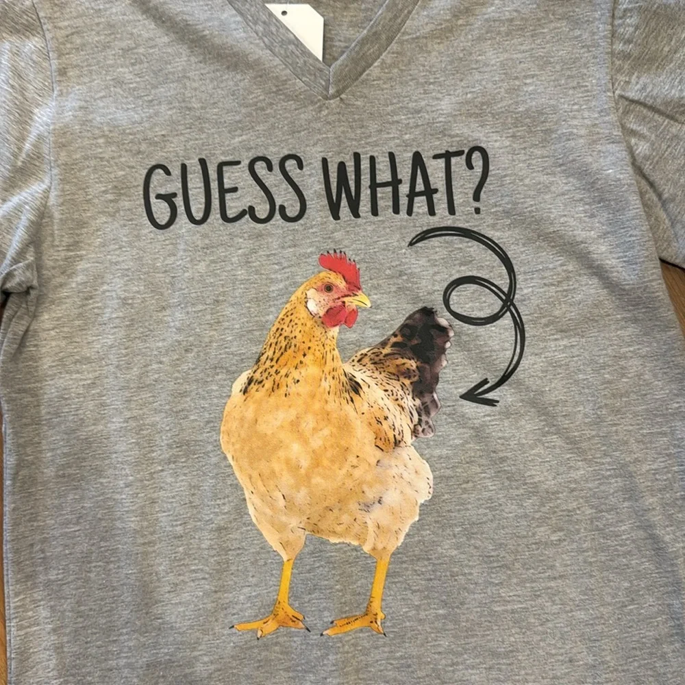 Gildan Gray Chicken Graphic Tee V Neck - Picture 3 of 3